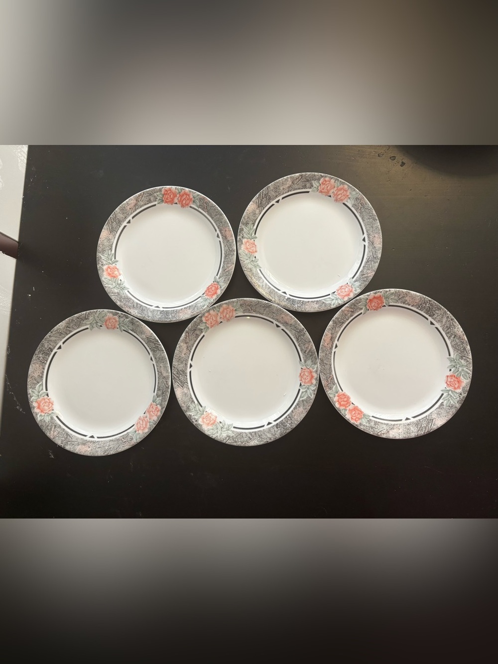 Corelle & Corning Discontinued Plates - Set of 5 - “Silk & Roses” Design